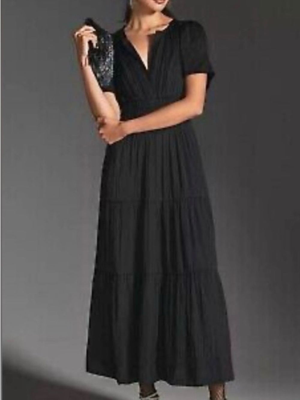 Anthropology Black Tiered V-Neck Maxi Dress -  Women